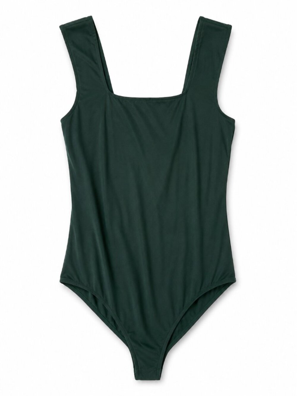 Smoothez Dark Green Square Neck Bodysuit | Sleeveless Stretch Top